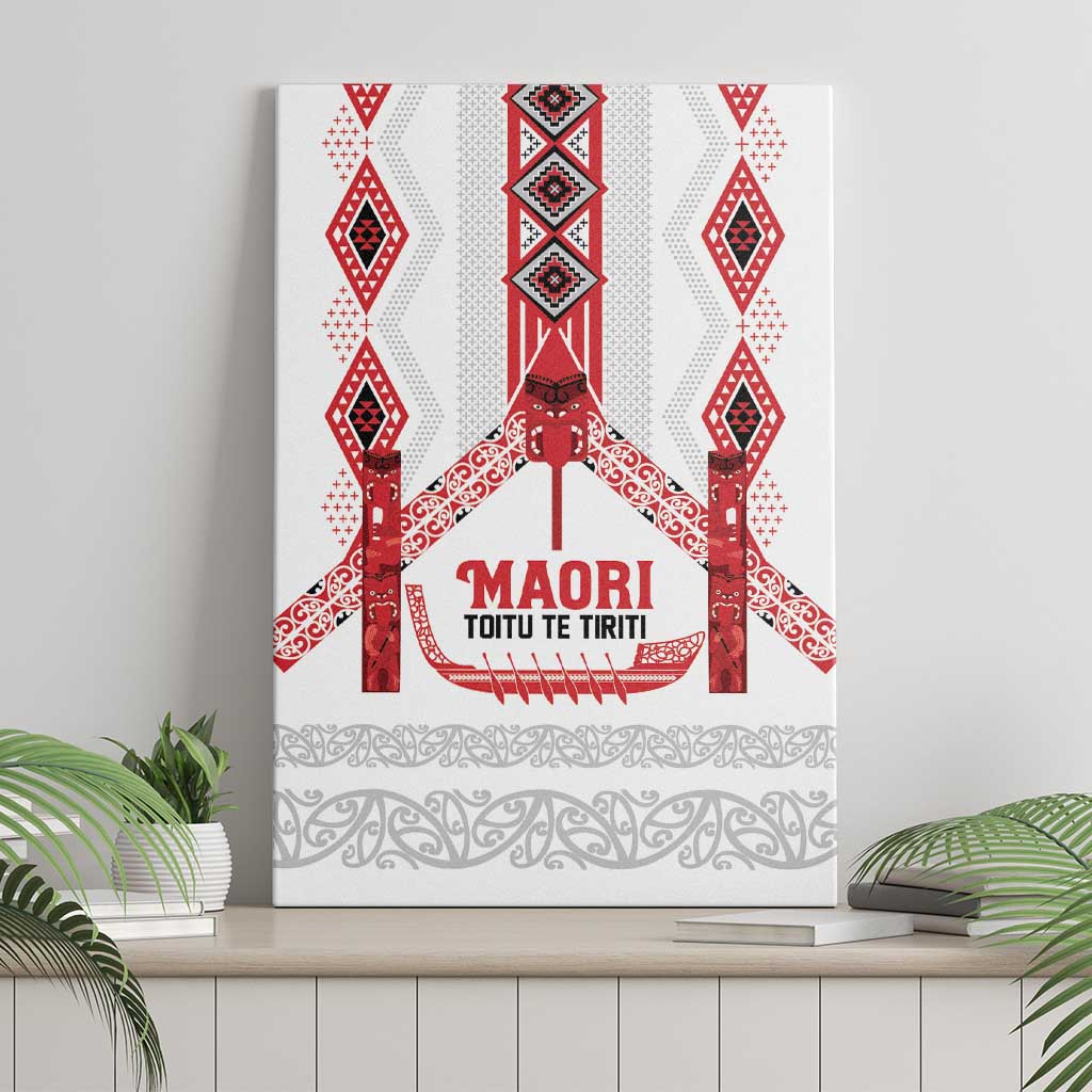 Toitu Te Tiriti Waitangi Canvas Wall Art White Wharenui House - Polynesian Pride