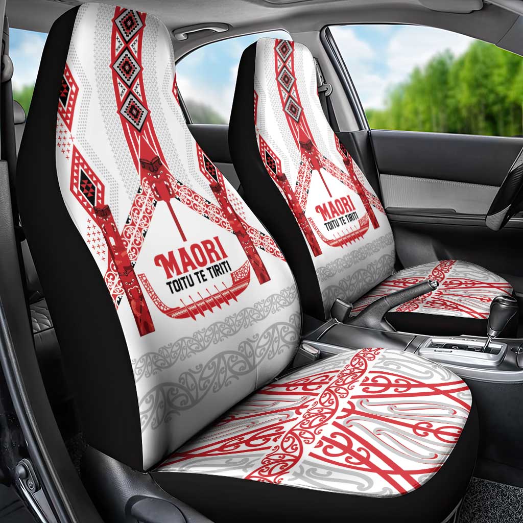 Toitu Te Tiriti Waitangi Car Seat Cover White Wharenui House - Polynesian Pride