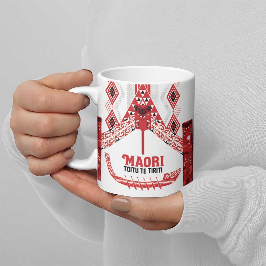 Toitu Te Tiriti Waitangi Ceramic Mug White Wharenui House - Polynesian Pride