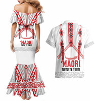 Toitu Te Tiriti Waitangi Couples Matching Mermaid Dress and Hawaiian Shirt White Wharenui House - Polynesian Pride