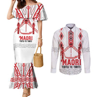 Toitu Te Tiriti Waitangi Couples Matching Mermaid Dress and Long Sleeve Button Shirt White Wharenui House - Polynesian Pride