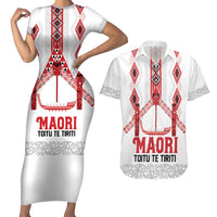 Toitu Te Tiriti Waitangi Couples Matching Short Sleeve Bodycon Dress and Hawaiian Shirt White Wharenui House - Polynesian Pride
