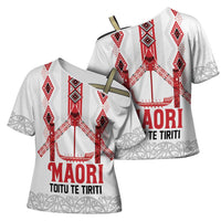 Toitu Te Tiriti Waitangi Cross Shoulder Shirt White Wharenui House - Polynesian Pride