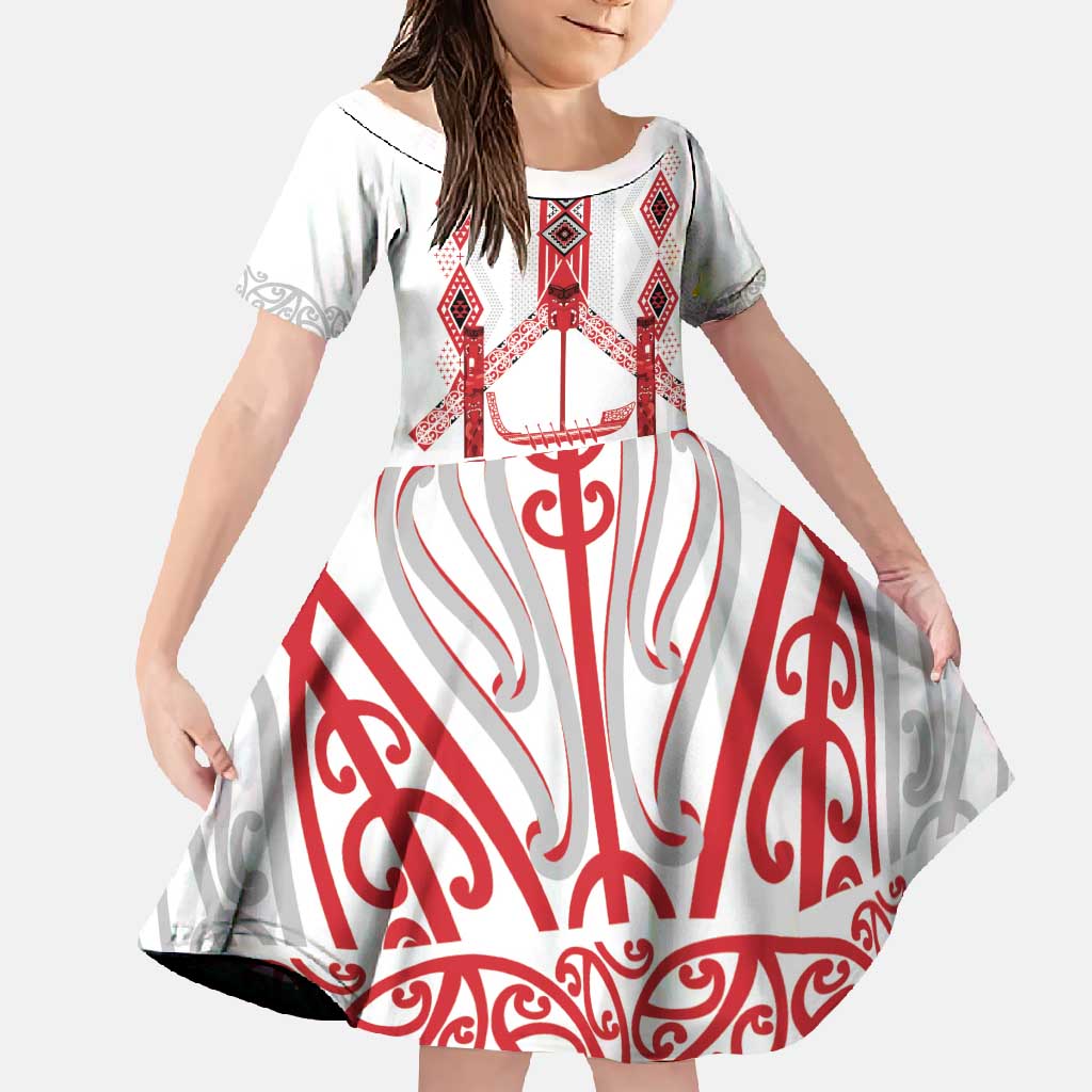 Toitu Te Tiriti Waitangi Family Matching Long Sleeve Bodycon Dress and Hawaiian Shirt White Wharenui House - Polynesian Pride