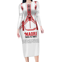 Toitu Te Tiriti Waitangi Family Matching Long Sleeve Bodycon Dress and Hawaiian Shirt White Wharenui House - Polynesian Pride