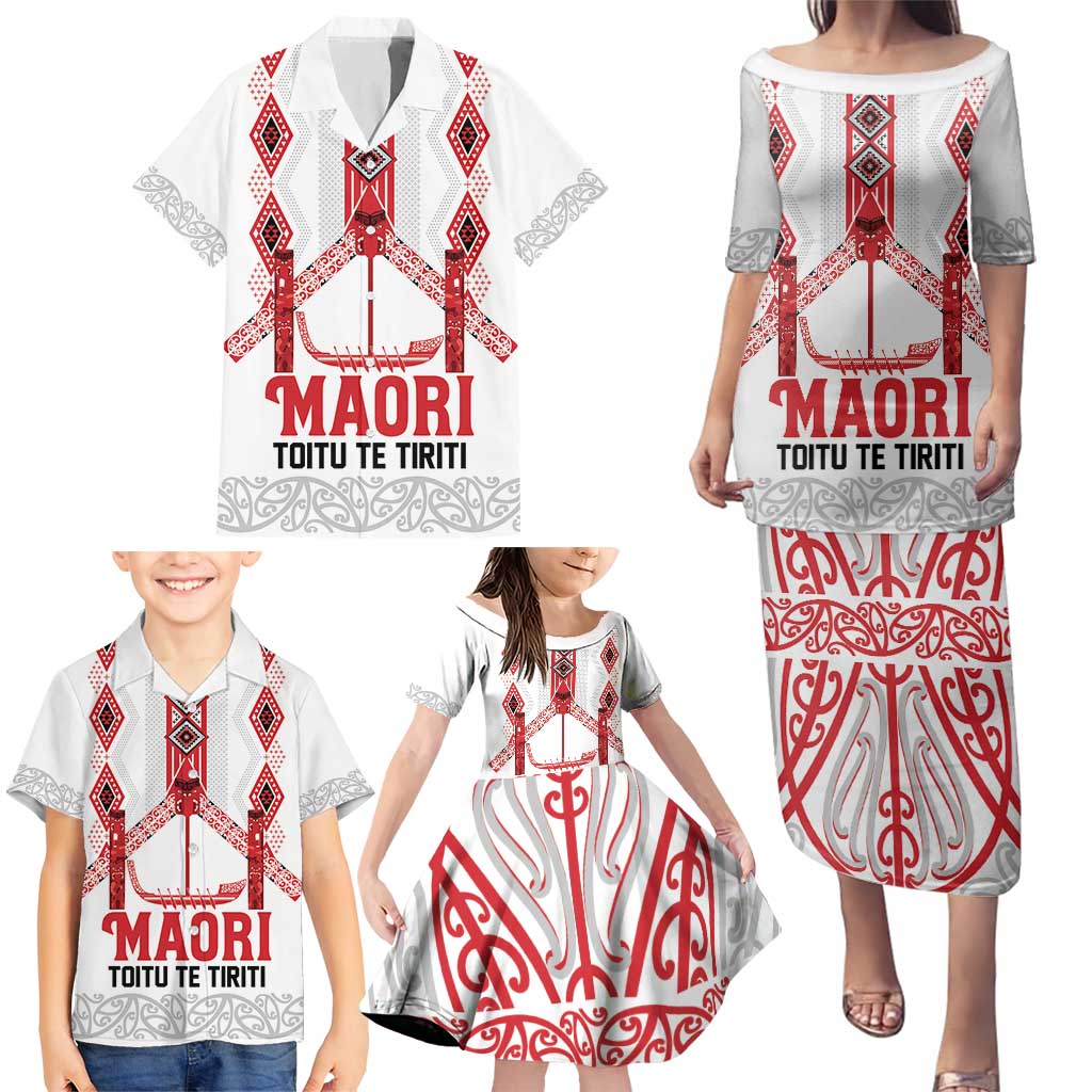 Toitu Te Tiriti Waitangi Family Matching Puletasi and Hawaiian Shirt White Wharenui House - Polynesian Pride