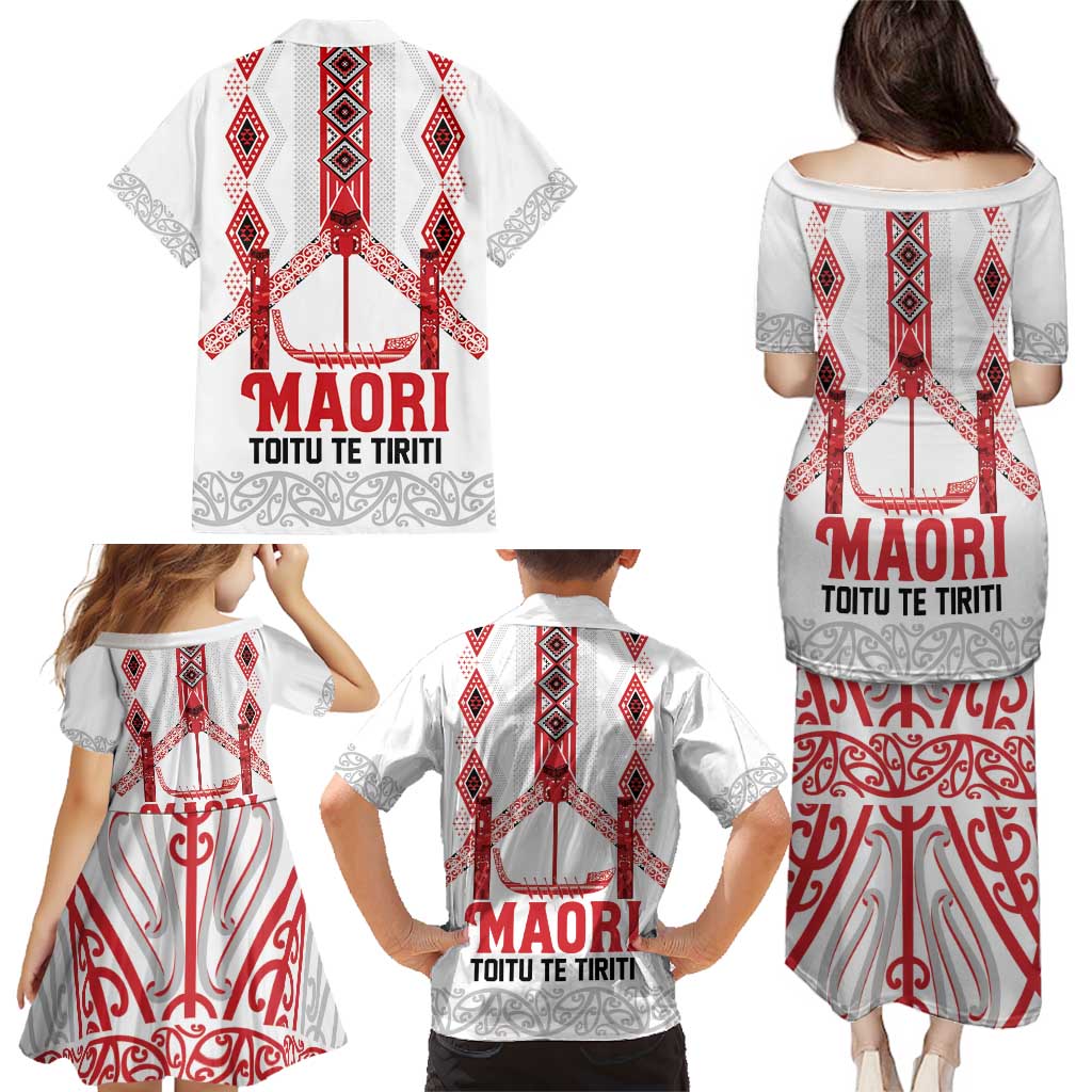 Toitu Te Tiriti Waitangi Family Matching Puletasi and Hawaiian Shirt White Wharenui House - Polynesian Pride