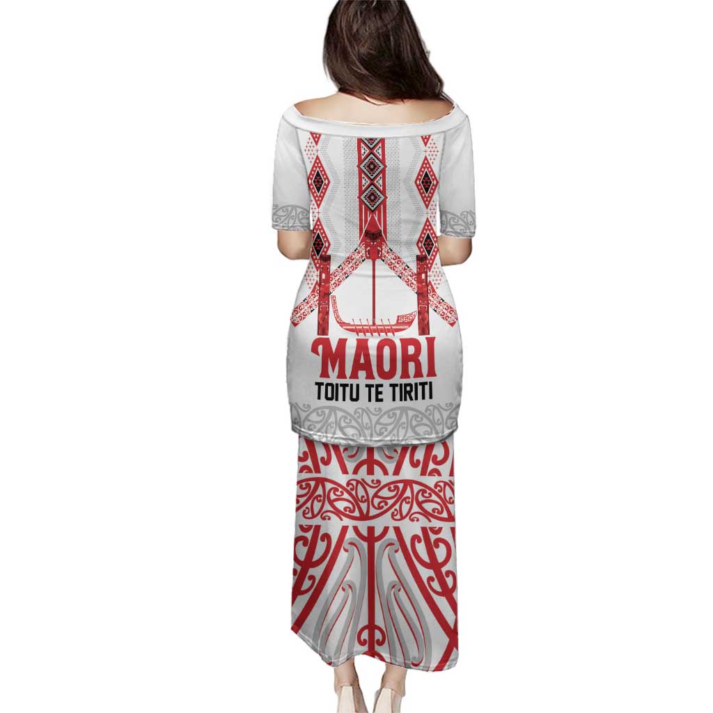 Toitu Te Tiriti Waitangi Family Matching Puletasi and Hawaiian Shirt White Wharenui House - Polynesian Pride