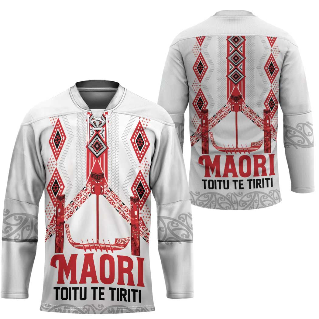 Toitu Te Tiriti Waitangi Hockey Jersey White Wharenui House - Polynesian Pride