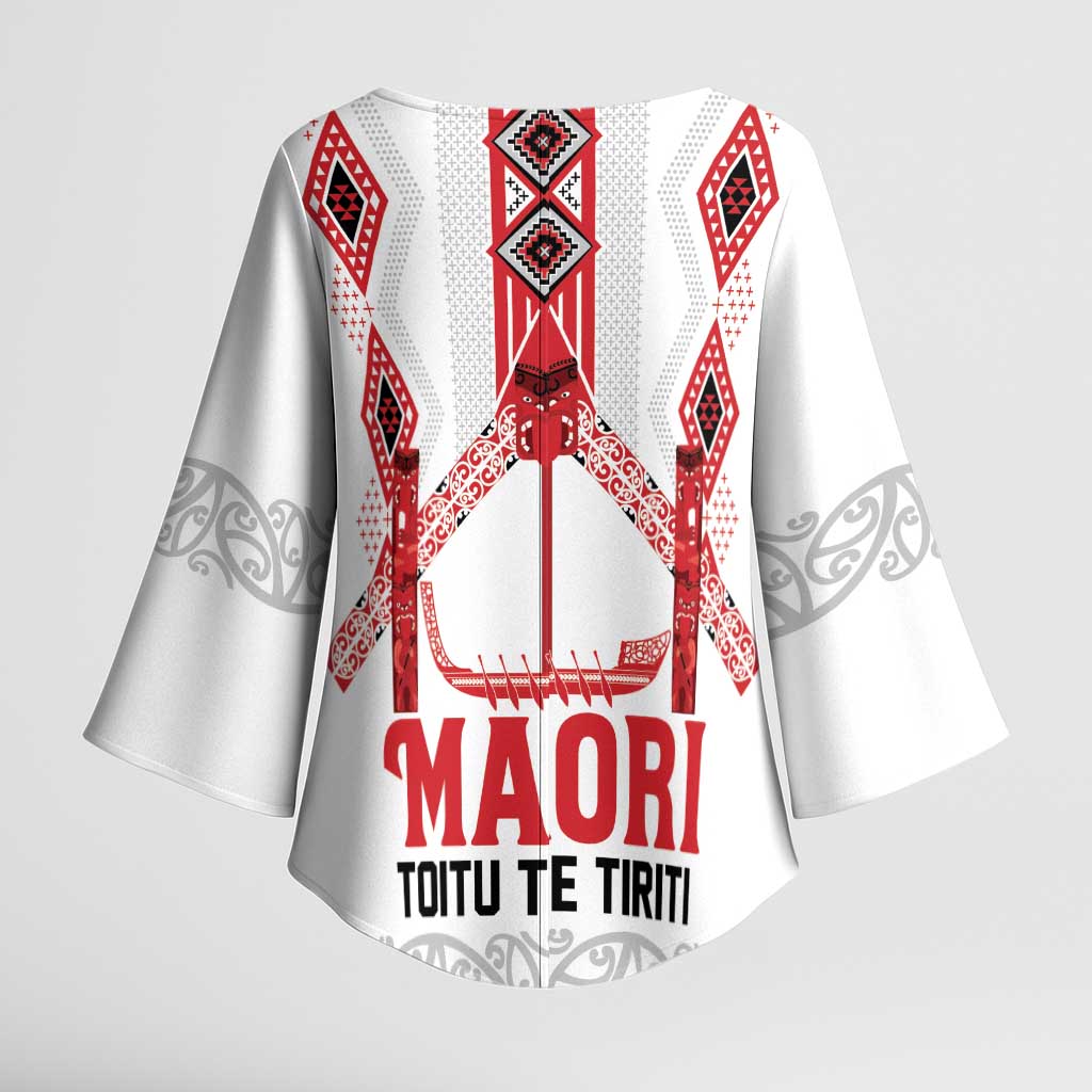 Toitu Te Tiriti Waitangi Kimono Sleeve Blouse White Wharenui House - Polynesian Pride