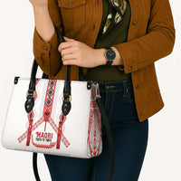 Toitu Te Tiriti Waitangi Leather Bag White Wharenui House - Polynesian Pride