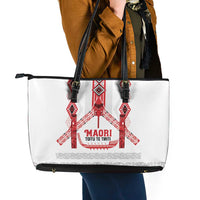 Toitu Te Tiriti Waitangi Leather Tote Bag White Wharenui House LT9 - Polynesian Pride