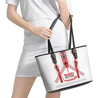 Toitu Te Tiriti Waitangi Leather Tote Bag White Wharenui House LT9 - Polynesian Pride