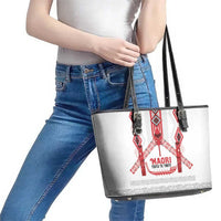 Toitu Te Tiriti Waitangi Leather Tote Bag White Wharenui House LT9 - Polynesian Pride