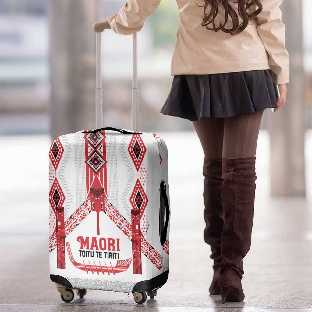 Toitu Te Tiriti Waitangi Luggage Cover White Wharenui House - Polynesian Pride