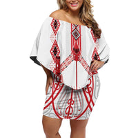 Toitu Te Tiriti Waitangi Off Shoulder Short Dress White Wharenui House LT9 Women white - Polynesian Pride
