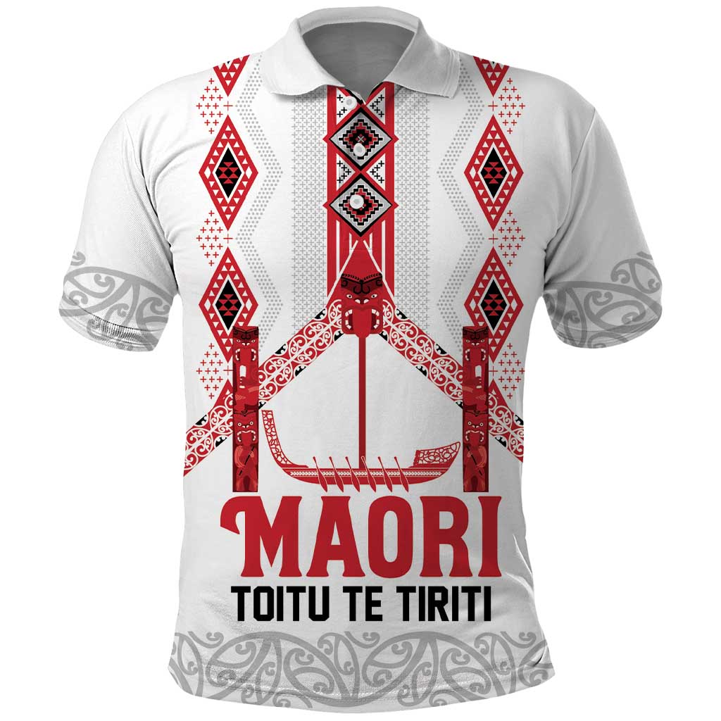Toitu Te Tiriti Waitangi Polo Shirt White Wharenui House LT9 white - Polynesian Pride