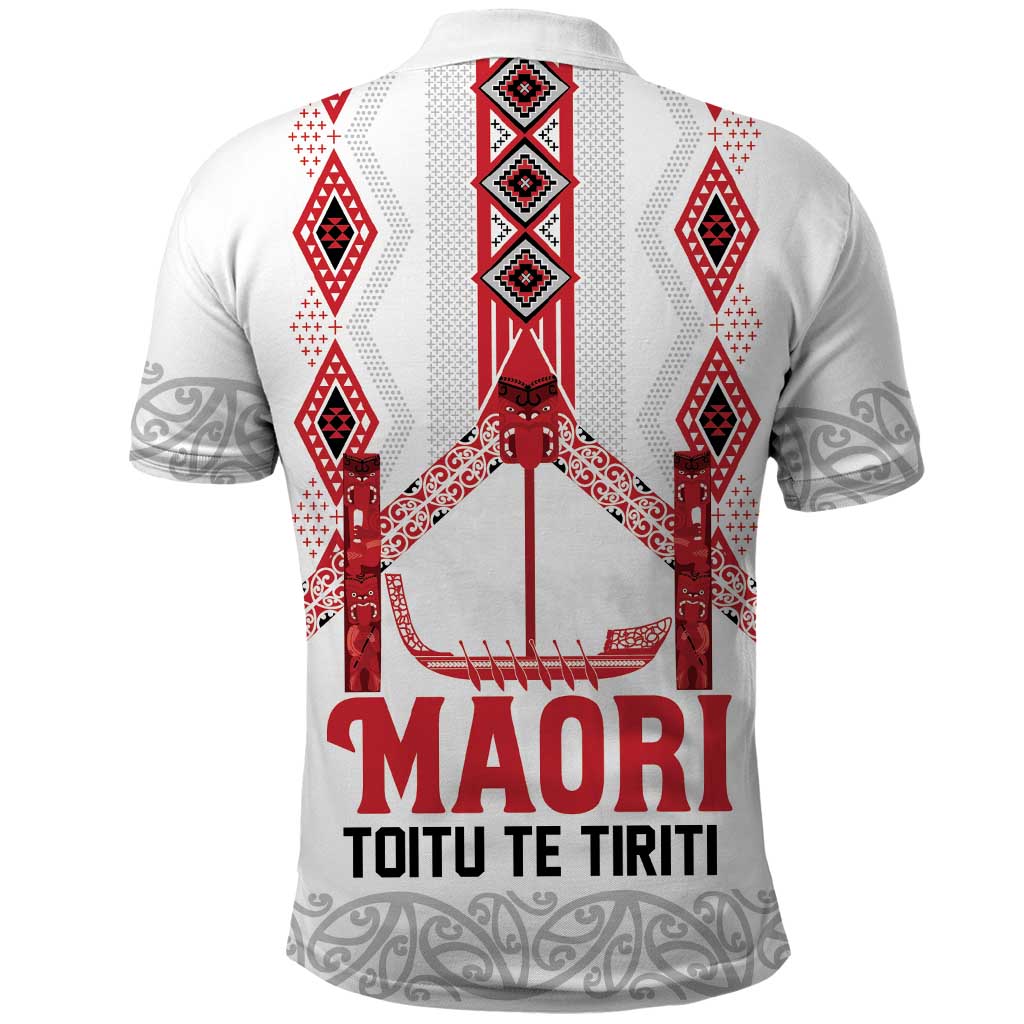 Toitu Te Tiriti Waitangi Polo Shirt White Wharenui House LT9 - Polynesian Pride