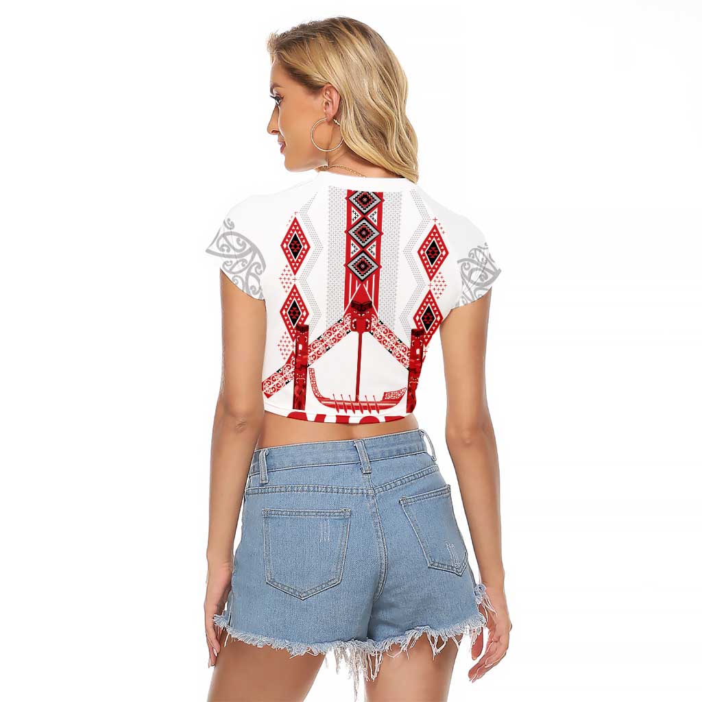 Toitu Te Tiriti Waitangi Raglan Cropped T Shirt White Wharenui House - Polynesian Pride