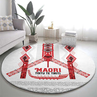 Toitu Te Tiriti Waitangi Round Carpet White Wharenui House - Polynesian Pride