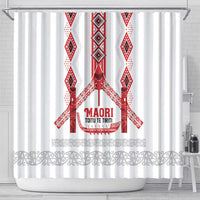 Toitu Te Tiriti Waitangi Shower Curtain White Wharenui House - Polynesian Pride