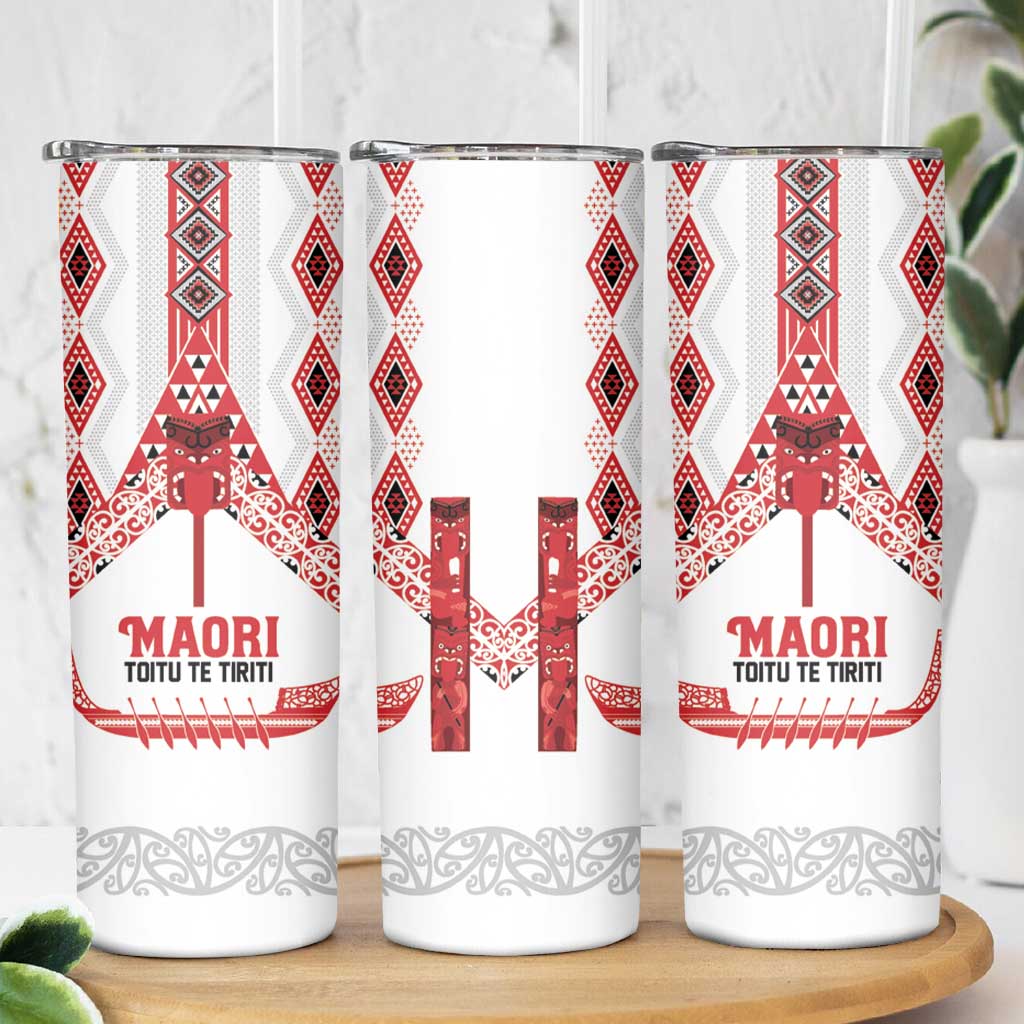 Toitu Te Tiriti Waitangi Skinny Tumbler White Wharenui House LT9 - Polynesian Pride