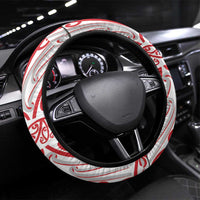 Toitu Te Tiriti Waitangi Steering Wheel Cover White Wharenui House LT9 Universal Fit white - Polynesian Pride
