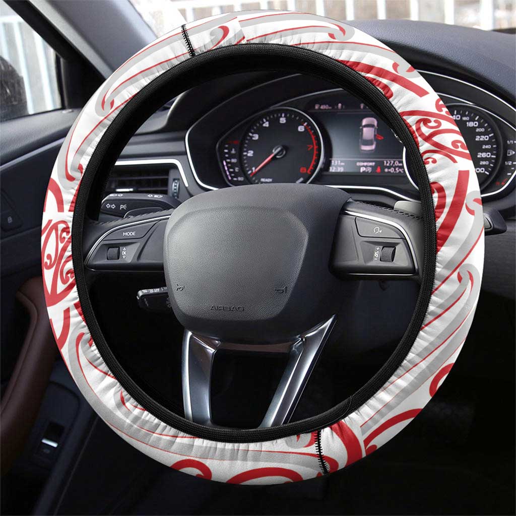 Toitu Te Tiriti Waitangi Steering Wheel Cover White Wharenui House LT9 - Polynesian Pride