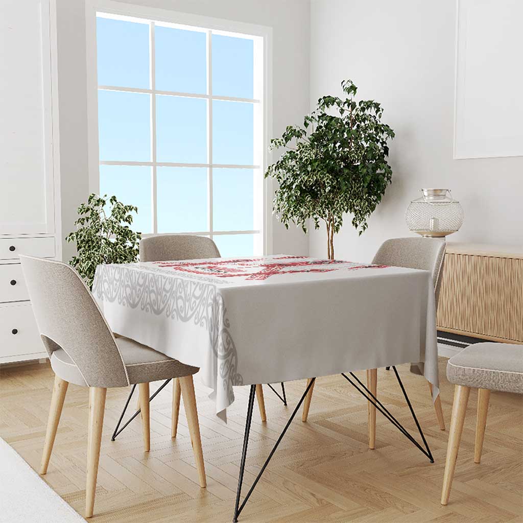 Toitu Te Tiriti Waitangi Tablecloth White Wharenui House - Polynesian Pride