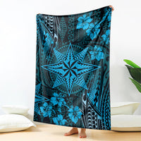 Vintage Tonga Tribal Ngatu Pattern Blanket With Pacific Floral Aqua Art
