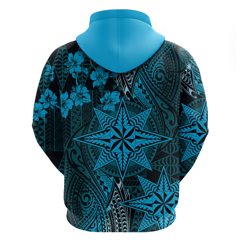 Vintage Tonga Tribal Ngatu Pattern Hoodie With Pacific Floral Aqua Art LT9 - Polynesian Pride