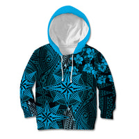 Vintage Tonga Tribal Ngatu Pattern Kid Hoodie With Pacific Floral Aqua Art LT9 Hoodie Aqua - Polynesian Pride