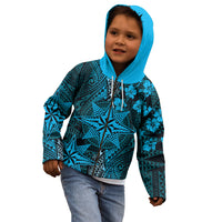 Vintage Tonga Tribal Ngatu Pattern Kid Hoodie With Pacific Floral Aqua Art LT9 - Polynesian Pride