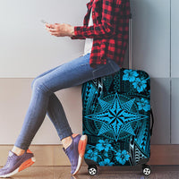Vintage Tonga Tribal Ngatu Pattern Luggage Cover With Pacific Floral Aqua Art LT9 - Polynesian Pride