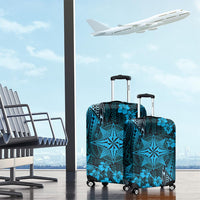 Vintage Tonga Tribal Ngatu Pattern Luggage Cover With Pacific Floral Aqua Art LT9 - Polynesian Pride