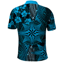 Vintage Tonga Tribal Ngatu Pattern Polo Shirt With Pacific Floral Aqua Art