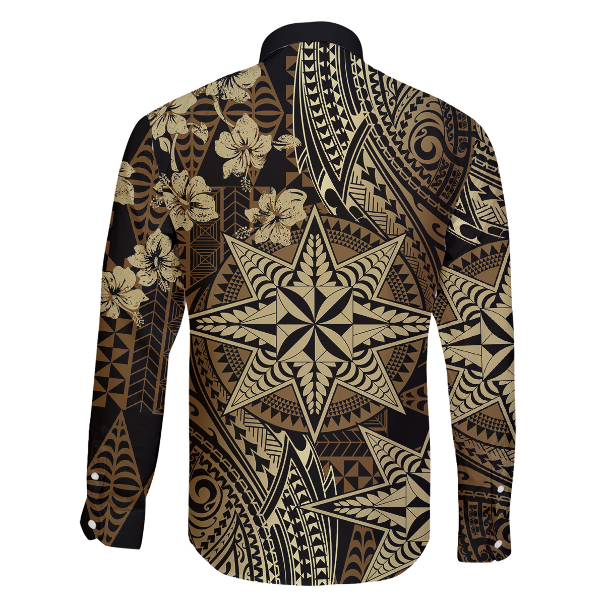 Vintage Tonga Tribal Ngatu Pattern Family Matching Puletasi and Hawaiian Shirt With Pacific Floral Brown Art