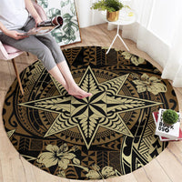 Vintage Tonga Tribal Ngatu Pattern Round Carpet With Pacific Floral Brown Art LT9 - Polynesian Pride