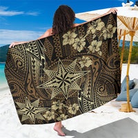 Vintage Tonga Tribal Ngatu Pattern Sarong With Pacific Floral Brown Art LT9 One Size 44 x 66 inches Brown - Polynesian Pride