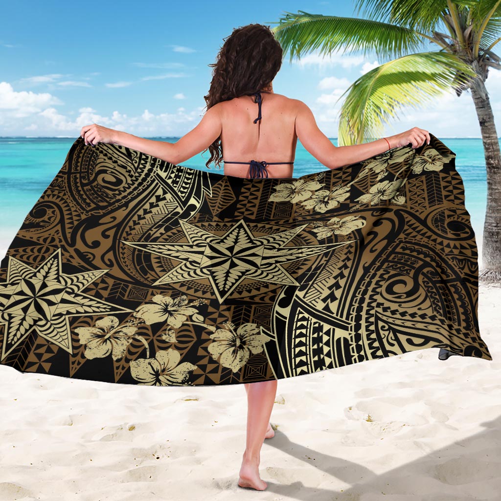 Vintage Tonga Tribal Ngatu Pattern Sarong With Pacific Floral Brown Art LT9 - Polynesian Pride