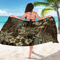 Vintage Tonga Tribal Ngatu Pattern Sarong With Pacific Floral Brown Art LT9 - Polynesian Pride