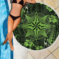 Vintage Tonga Tribal Ngatu Pattern Beach Blanket With Pacific Floral Lime Green Art