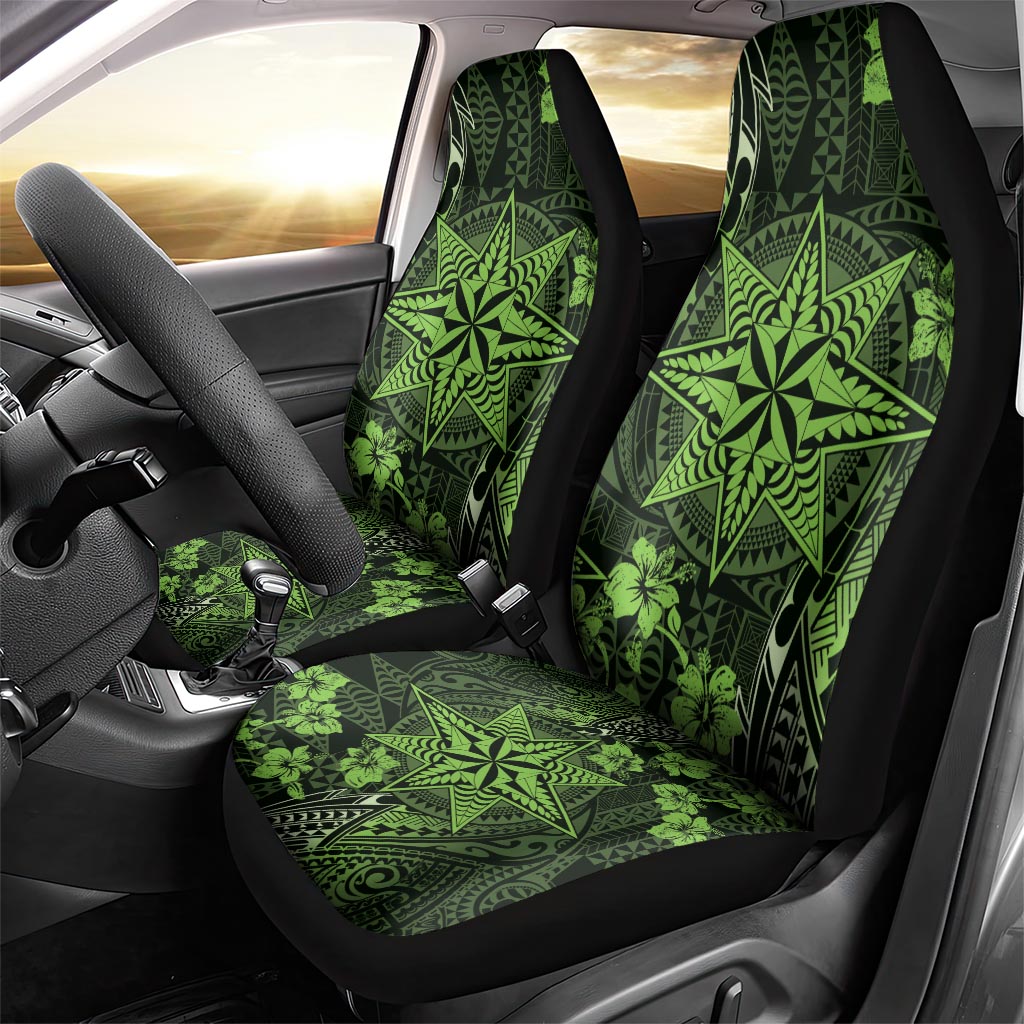 Vintage Tonga Tribal Ngatu Pattern Car Seat Cover With Pacific Floral Lime Green Art