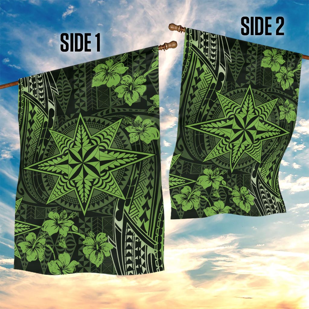 Vintage Tonga Tribal Ngatu Pattern Garden Flag With Pacific Floral Lime Green Art LT9 - Polynesian Pride