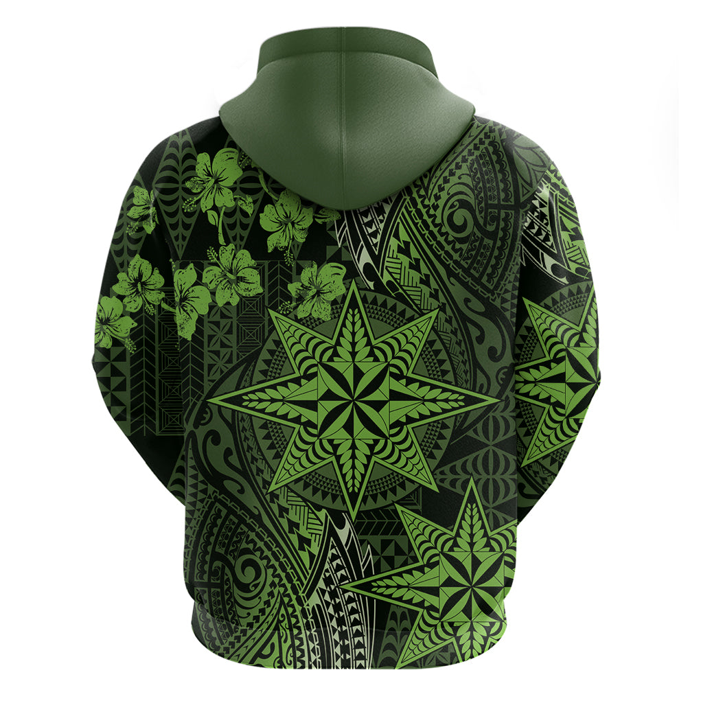 Vintage Tonga Tribal Ngatu Pattern Hoodie With Pacific Floral Lime Green Art LT9 - Polynesian Pride