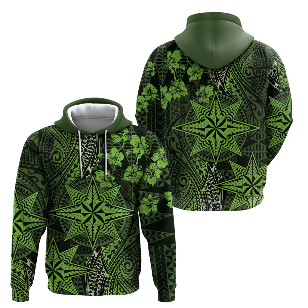 Vintage Tonga Tribal Ngatu Pattern Hoodie With Pacific Floral Lime Green Art LT9 - Polynesian Pride