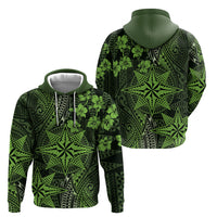 Vintage Tonga Tribal Ngatu Pattern Hoodie With Pacific Floral Lime Green Art LT9 - Polynesian Pride