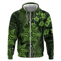 Vintage Tonga Tribal Ngatu Pattern Hoodie With Pacific Floral Lime Green Art LT9 Zip Hoodie Lime Green - Polynesian Pride