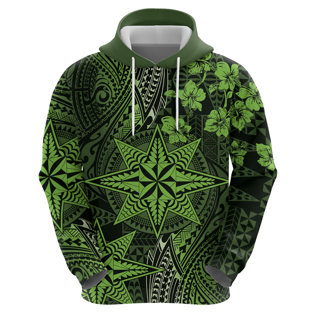 Vintage Tonga Tribal Ngatu Pattern Hoodie With Pacific Floral Lime Green Art LT9 - Polynesian Pride