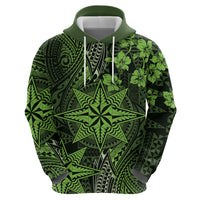 Vintage Tonga Tribal Ngatu Pattern Hoodie With Pacific Floral Lime Green Art LT9 - Polynesian Pride